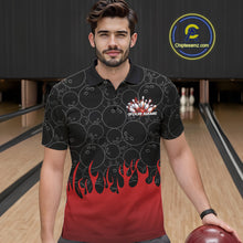 Load image into Gallery viewer, Custom Black And Red Flame Bowling Team Jerseys, Men Polo Bowling Tournament Shirt IPHW11273