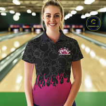 Load image into Gallery viewer, Custom Black And Pink Flame Bowling Team Jerseys, Women Polo Bowling Tournament Shirt IPHW11274