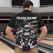 Load image into Gallery viewer, Custom US Flag Skull Bowling Team Quarter-Zip Shirts For Men, Patriotic Bowling League Shirt IPHW8383