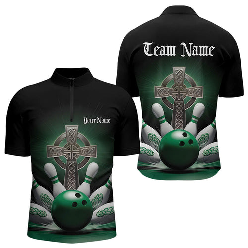 Custom Celtic Cross Faith Bowling Quarter-Zip Team Shirts For Men, Bowlers Outfits IPHW8574