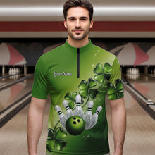 Load image into Gallery viewer, Custom Green Shamprock Saint Patricks Bowling Quarter-Zip Shirts For Men, Lucky Bowling Team Shirt IPHW8578