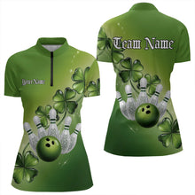 Load image into Gallery viewer, Custom Green Shamprock Saint Patricks Bowling Womens Quarter-Zip Shirt, Lucky Bowling Shirt IPHW8578
