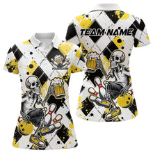 Load image into Gallery viewer, Custom Yellow Argyle Pattern Funny Skeleton Bowling And Beer Women Polo Shirts, Team Outfit IPHW8892