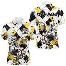 Load image into Gallery viewer, Custom Yellow Argyle Pattern Funny Skeleton Bowling And Beer Men Polo Shirts, Team Outfit IPHW8892