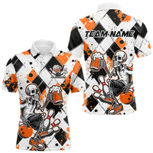 Load image into Gallery viewer, Custom Orange Argyle Pattern Funny Skeleton Bowling And Beer Men Polo Shirts, Team Outfit IPHW8893
