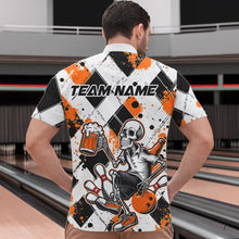 Load image into Gallery viewer, Custom Orange Argyle Pattern Funny Skeleton Bowling And Beer Men Quarter-Zip Shirts, Team Outfit IPHW8893