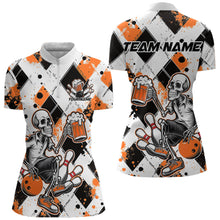 Load image into Gallery viewer, Custom Orange Argyle Pattern Funny Skeleton Bowling And Beer Women Quarter-Zip Shirts IPHW8893