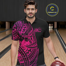 Load image into Gallery viewer, Custom Black And Pink Polynesian Tribal Bowling Men Shirt, Maori Bowling League Shirt IPHW10972