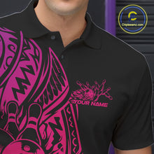 Load image into Gallery viewer, Custom Black And Pink Polynesian Tribal Bowling Men Shirt, Maori Bowling League Shirt IPHW10972