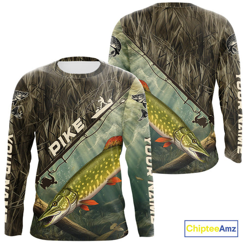 Grass Camo Custom Pike Fishing Long Sleeve Tournament UV Protection Fishing Shirts IPHW9349