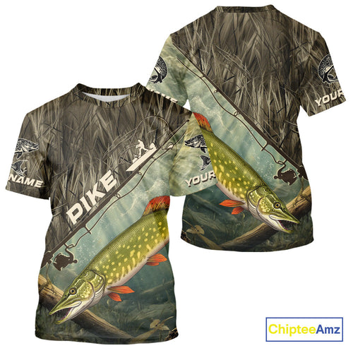 Grass Camo Custom Pike Fishing Tournament UV Protection Fishing T-Shirts IPHW9349