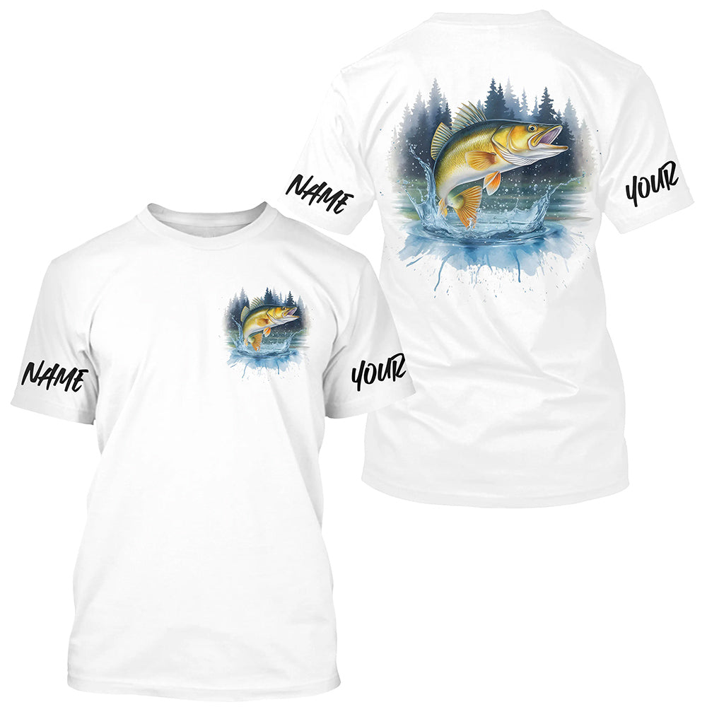Watercolor Walleye Fishing Custom Long Sleeve Fishing Shirts, Walleye Tournament Fishing Shirt IPHW7962