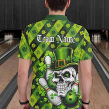 Load image into Gallery viewer, Custom St Patricks Day Skull Bowling Polo Shirts For Men, Green Shamprock Lucky Team Shirt IPHW8581
