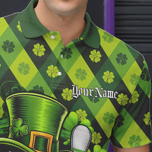 Load image into Gallery viewer, Custom St Patricks Day Skull Bowling Polo Shirts For Men, Green Shamprock Lucky Team Shirt IPHW8581