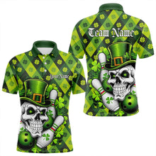 Load image into Gallery viewer, Custom St Patricks Day Skull Bowling Polo Shirts For Men, Green Shamprock Lucky Team Shirt IPHW8581