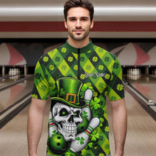 Load image into Gallery viewer, Custom St Patricks Day Skull Bowling Quarter-Zip Shirts For Men, Green Shamprock Lucky Team Shirt IPHW8581