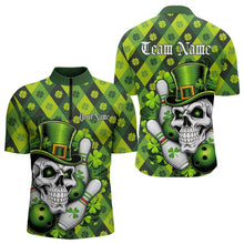 Load image into Gallery viewer, Custom St Patricks Day Skull Bowling Quarter-Zip Shirts For Men, Green Shamprock Lucky Team Shirt IPHW8581