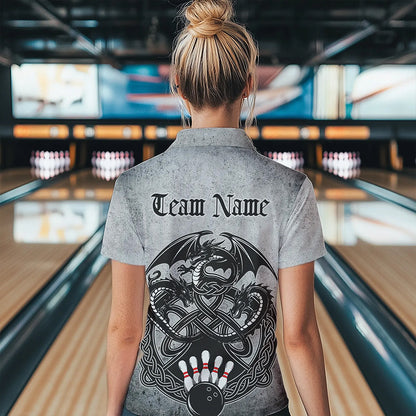 Custom Vintage Viking Dragon Bowling Polo Team Shirts For Women, Celtic Bowling Shirt IPHW8586