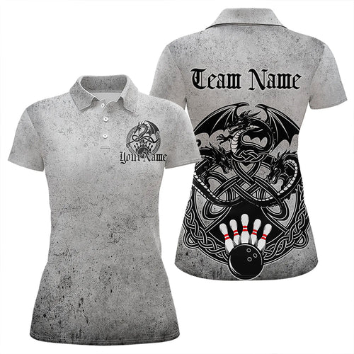 Custom Vintage Viking Dragon Bowling Polo Team Shirts For Women, Celtic Bowling Shirt IPHW8586