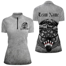 Load image into Gallery viewer, Custom Vintage Viking Dragon Bowling Quarter-Zip Team Shirt For Women, Celtic Bowling Shirt IPHW8586