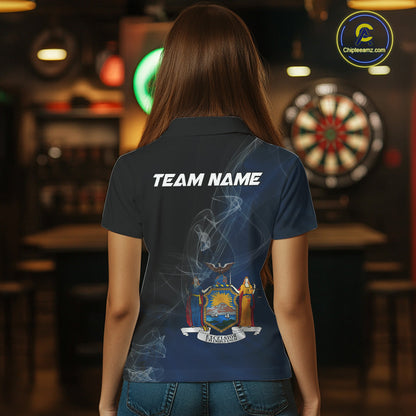 Custom Smoke Flame New York Flag Patriotic Darts Shirt For Women, Dart League Team Jerseys IPHW10742