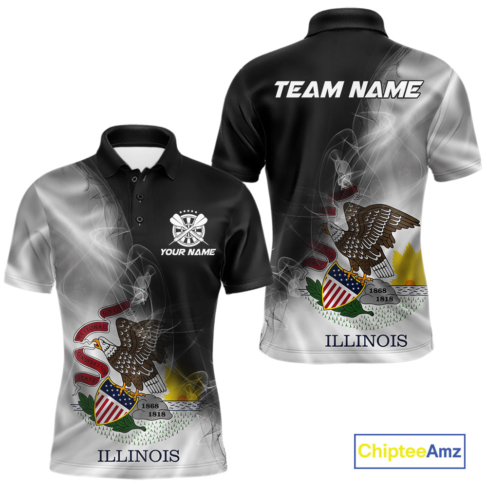 Custom Smoke Flame Illinois Flag Patriotic Darts Shirt For Men, Dart League Team Jerseys IPHW10744