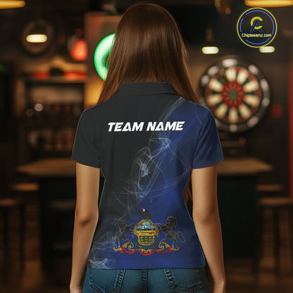 Custom Smoke Flame Pennsylvania Flag Patriotic Darts Shirt For Women, Dart League Team Jerseys IPHW10745