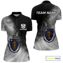 Load image into Gallery viewer, Custom Smoke Flame Massachusetts Flag Patriotic Women Darts Shirt, Dart League Jerseys IPHW10747
