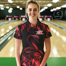Load image into Gallery viewer, Custom Black And Red Flame Cobra Snake Bowling Women Shirts, Bowling League Shirt IPHW10765