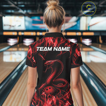 Load image into Gallery viewer, Custom Black And Red Flame Cobra Snake Bowling Women Shirts, Bowling League Shirt IPHW10765