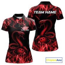 Load image into Gallery viewer, Custom Black And Red Flame Cobra Snake Bowling Women Shirts, Bowling League Shirt IPHW10765