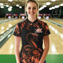 Load image into Gallery viewer, Custom Black And Orange Flame Cobra Snake Bowling Women Shirts, Bowling League Shirt IPHW10767
