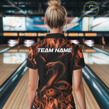 Load image into Gallery viewer, Custom Black And Orange Flame Cobra Snake Bowling Women Shirts, Bowling League Shirt IPHW10767