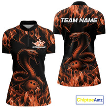 Load image into Gallery viewer, Custom Black And Orange Flame Cobra Snake Bowling Women Shirts, Bowling League Shirt IPHW10767