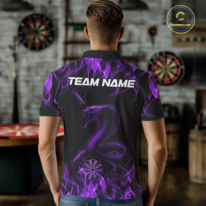 Custom Black And Purple Flame Cobra Snake Dart Men Shirts, Dart League Shirt IPHW10769