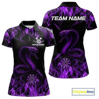 Custom Black And Purple Flame Cobra Snake Dart Women Shirts, Dart League Shirt IPHW10769