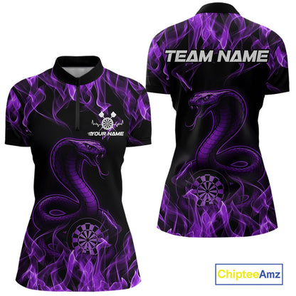 Custom Black And Purple Flame Cobra Snake Dart Women Shirts, Dart League Shirt IPHW10769