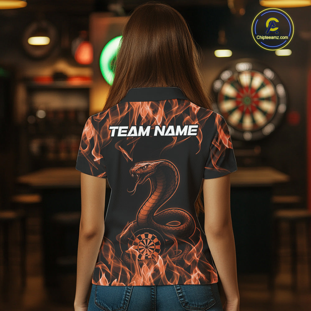 Custom Black And Orange Flame Cobra Snake Dart Women Shirts, Dart League Shirt IPHW10771