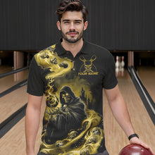 Load image into Gallery viewer, Black And Yellow Grim Reaper Custom Halloween Bowling Team Men Polo Shirts, Bowlers Outfit IPHW8894