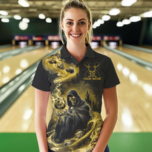 Load image into Gallery viewer, Black And Yellow Grim Reaper Custom Halloween Bowling Team Women Polo Shirts, Bowler Outfit IPHW8894
