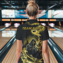 Load image into Gallery viewer, Black And Yellow Grim Reaper Custom Halloween Bowling Team Women Polo Shirts, Bowler Outfit IPHW8894