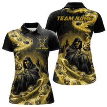 Load image into Gallery viewer, Black And Yellow Grim Reaper Custom Halloween Bowling Team Women Polo Shirts, Bowler Outfit IPHW8894