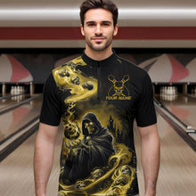 Load image into Gallery viewer, Black And Yellow Grim Reaper Custom Halloween Bowling Team Men Quarter-Zip Shirts, Bowlers Outfit IPHW8894
