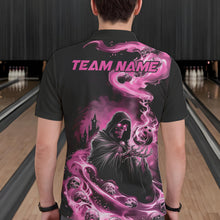 Load image into Gallery viewer, Black And Pink Grim Reaper Custom Halloween Bowling Team Men Polo Shirts, Bowlers Outfit IPHW8895