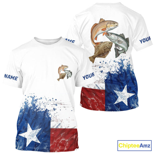 Custom Texas Flag Texas Slam Redfish, Trout, Flounder UV Protection Fishing T-Shirts IPHW9353