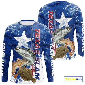 Custom Texas Slam Redish, Trout,Flounder Long Sleeve Performance Sun Protection Fishing Shirts IPHW9355