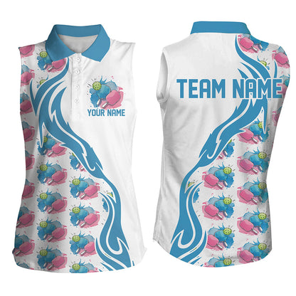 Custom Watercolor Pickleball Shirts For Women, Blue And Pink Pickleball Outfit For Team IPHW6935