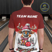 Load image into Gallery viewer, Custom Cute Funny Reindeer Christmas Bowling Men Polo Shirts, Xmas Team Bowling Shirt IPHW10114