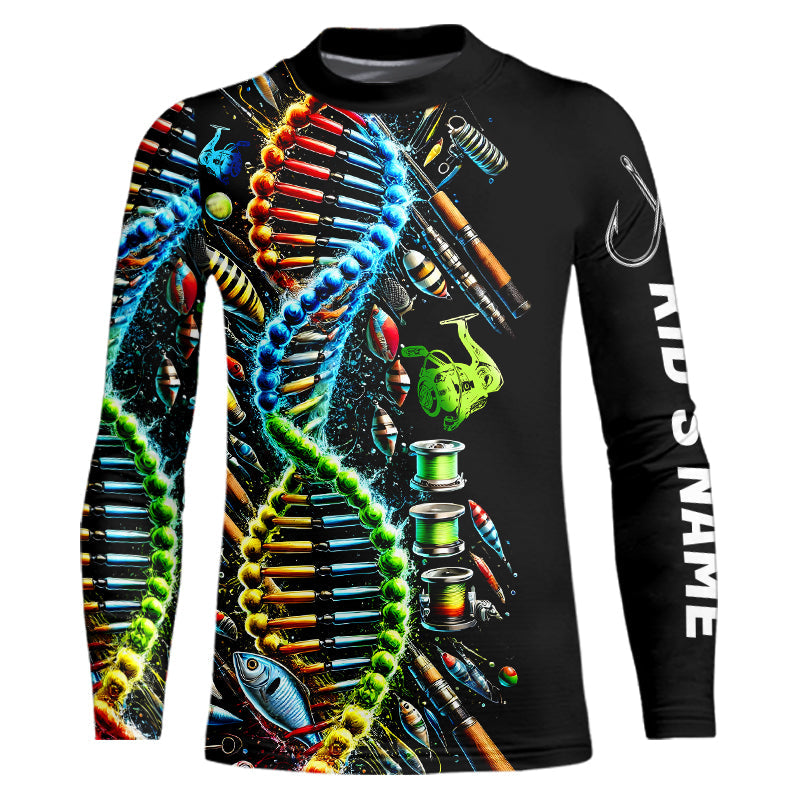 Colorful Fishing DNA Fishing Tools Custom Kid Long Sleeve Tournament Fishing Shirts IPHW8386