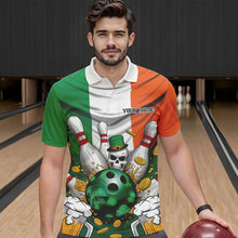 Load image into Gallery viewer, Custom Irish Flag St Patricks Day Bowling Polo Team Shirts For Men, Skull Leprechaun Bowling IPHW8588